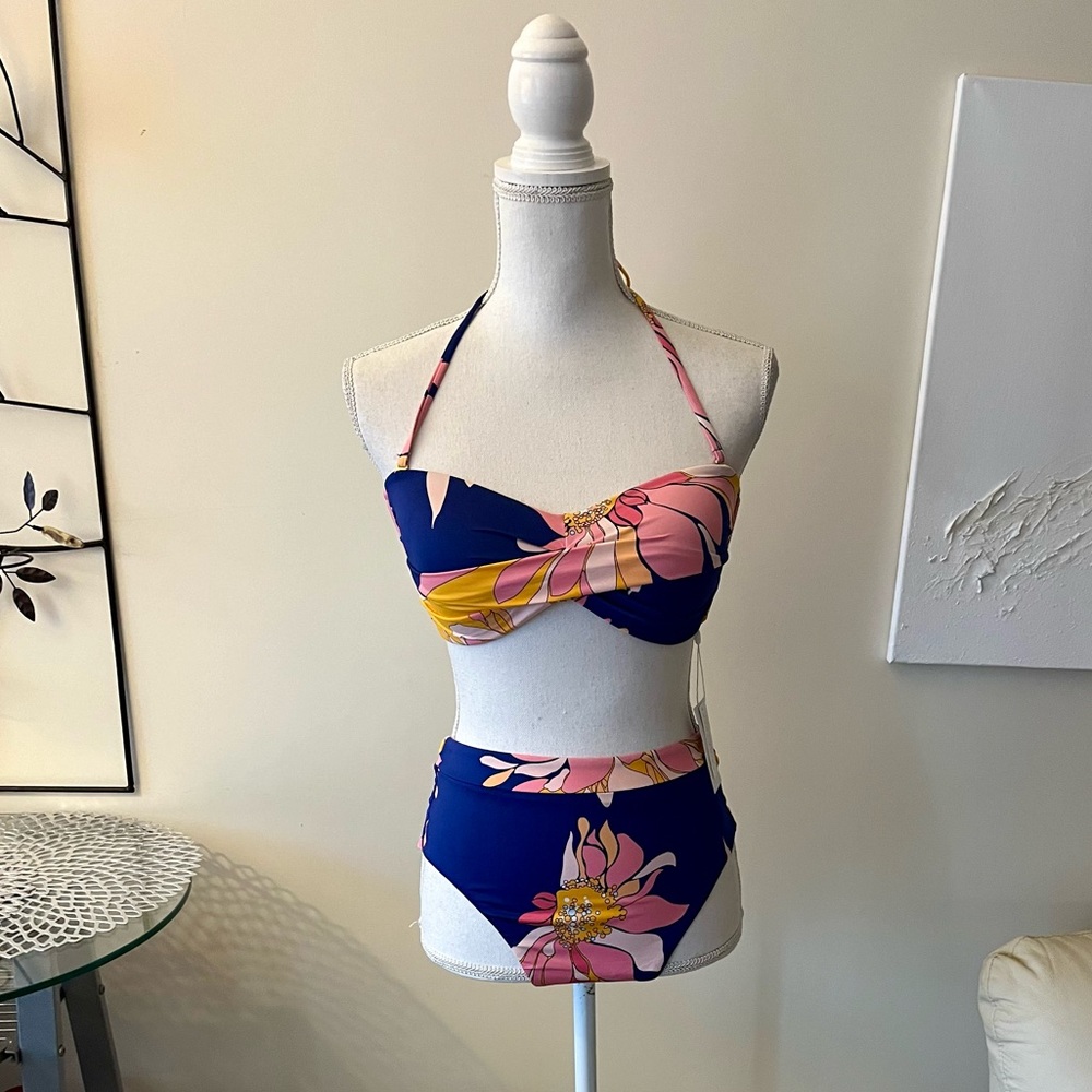 Trina Turk High Waist 2PC Breeze Bandeau Swimsuit Bathing Suit Womens Sz 10 NWT - Picture 7 of 10